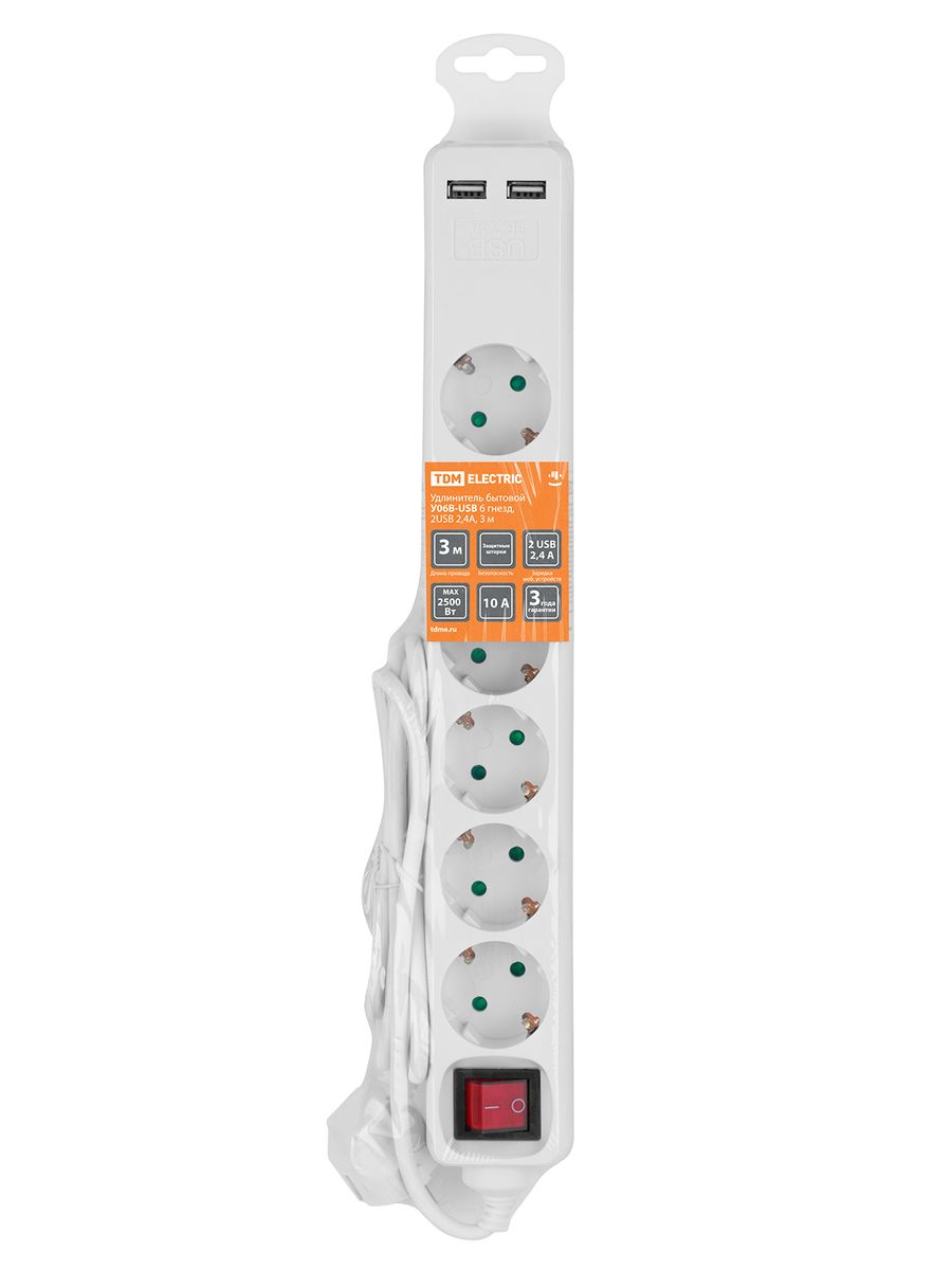 Удлинитель силовой У06В-USB SQ1303-0307