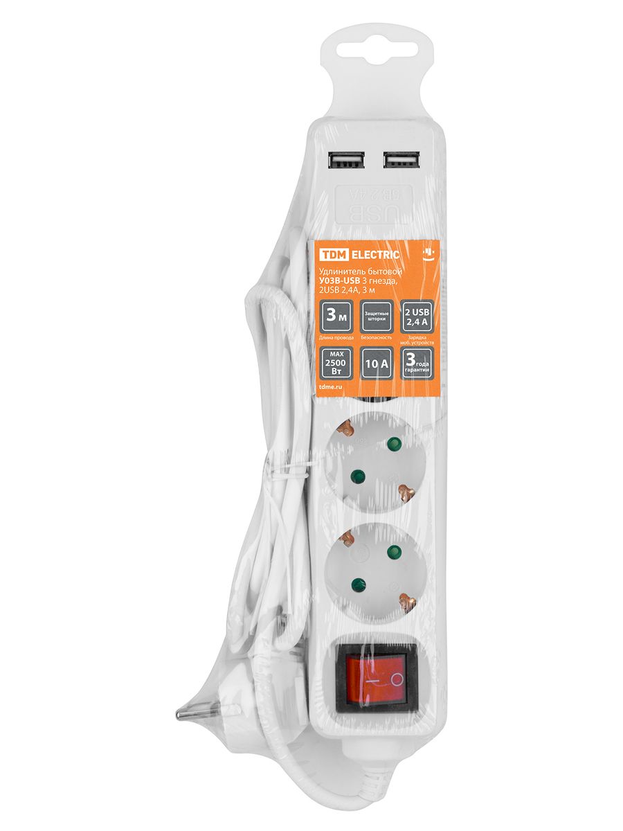 Удлинитель силовой У03В-USB SQ1303-0304