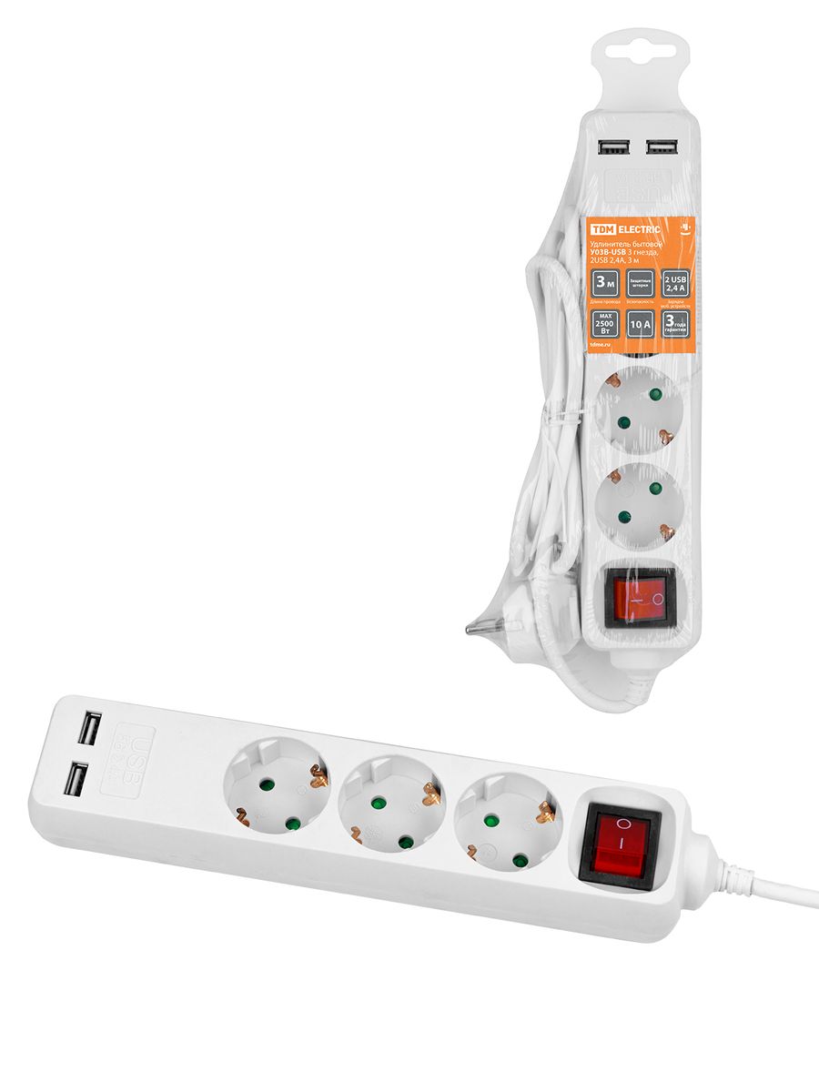 Удлинитель силовой У03В-USB SQ1303-0304