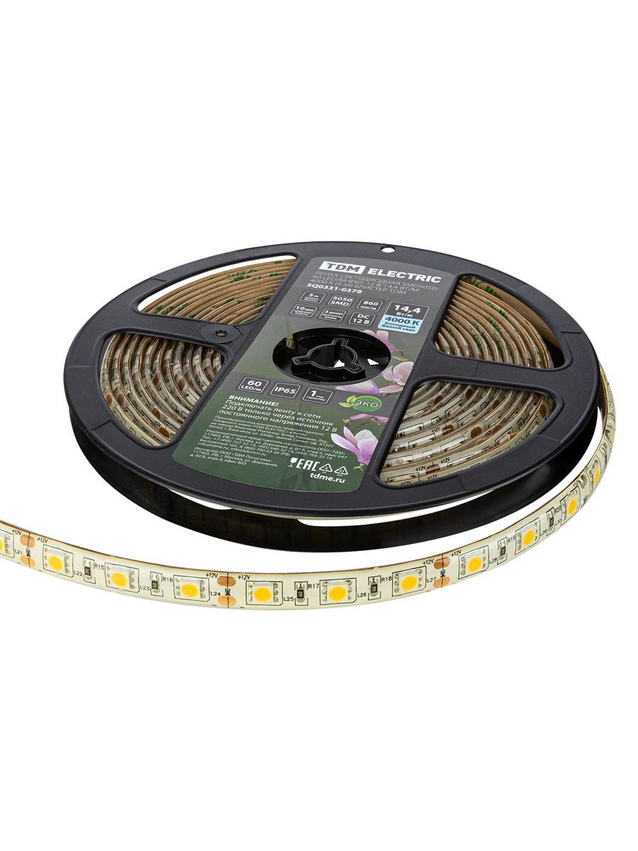Лента светодиодная SMD5050-60 LED/м-IP65-12 В-14,4 Вт/м-4000 К SQ0331-0379