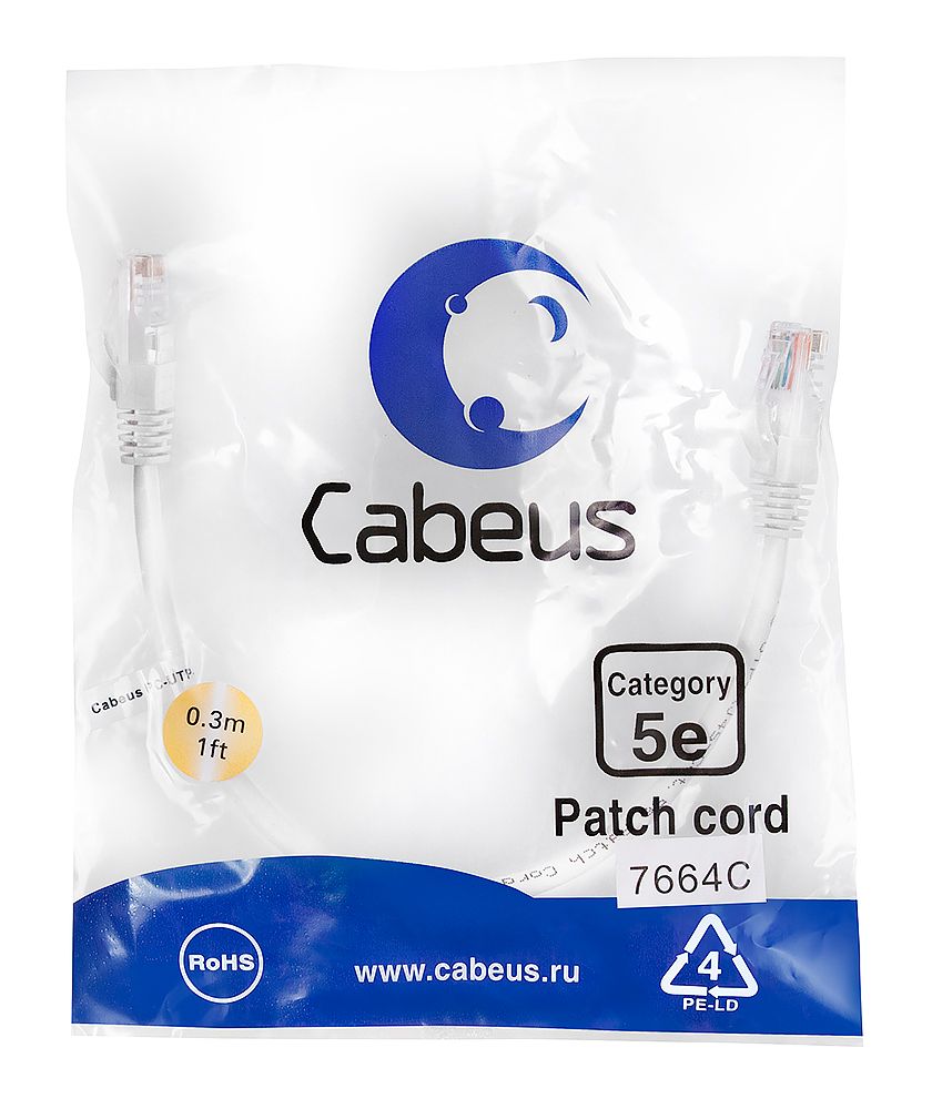 Патч-корд PC-UTP-RJ45-Cat.5e-0.3m-WH 7664c