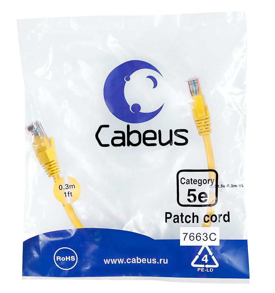 Патч-корд PC-UTP-RJ45-Cat.5e-0.3m-YL 7663c