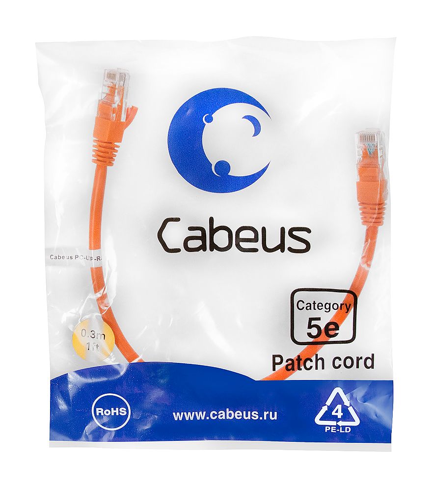 Патч-корд PC-UTP-RJ45-Cat.5e-0.3m-OR-LSZH 9519c