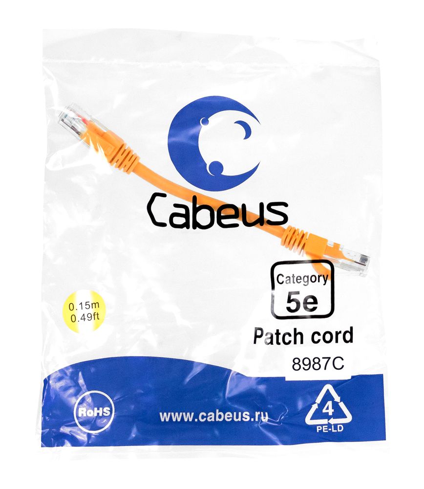 Патч-корд PC-UTP-RJ45-Cat.5e-0.15m-OR 8987c