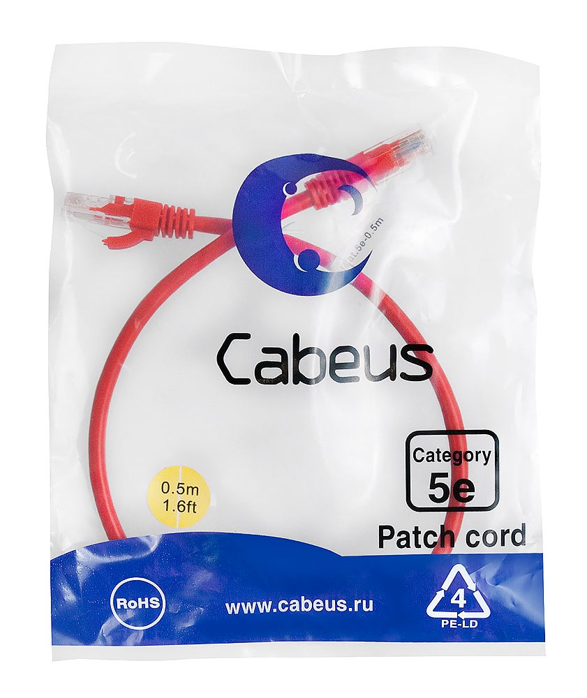 Патч-корд PC-UTP-RJ45-Cat.5e-0.5m-RD-LSZH 9512c