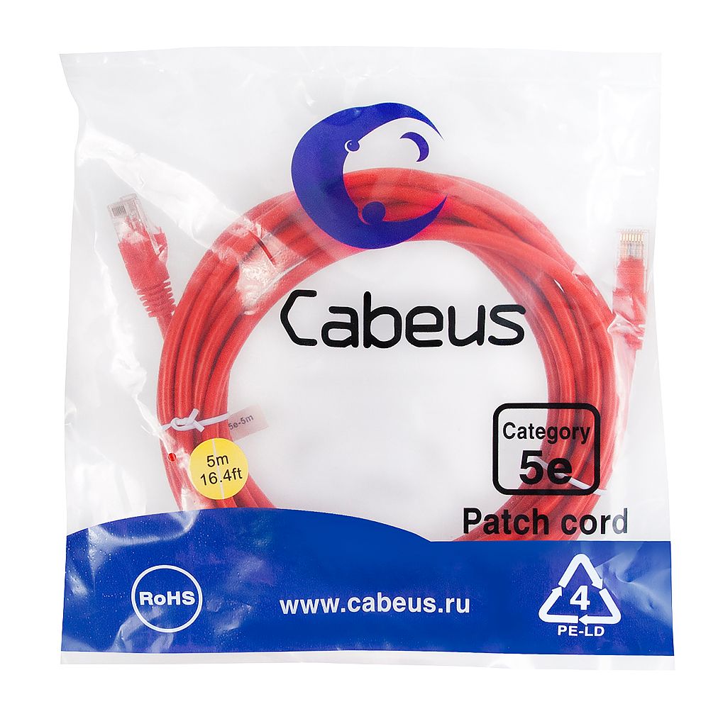 Патч-корд PC-UTP-RJ45-Cat.5e-5m-RD-LSZH 9517c