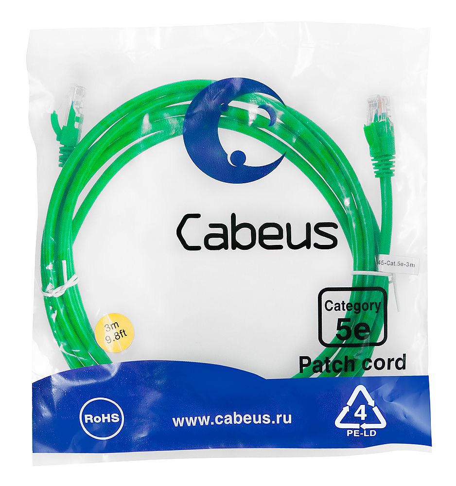 Патч-корд PC-UTP-RJ45-Cat.5e-3m-GN-LSZH 9508c