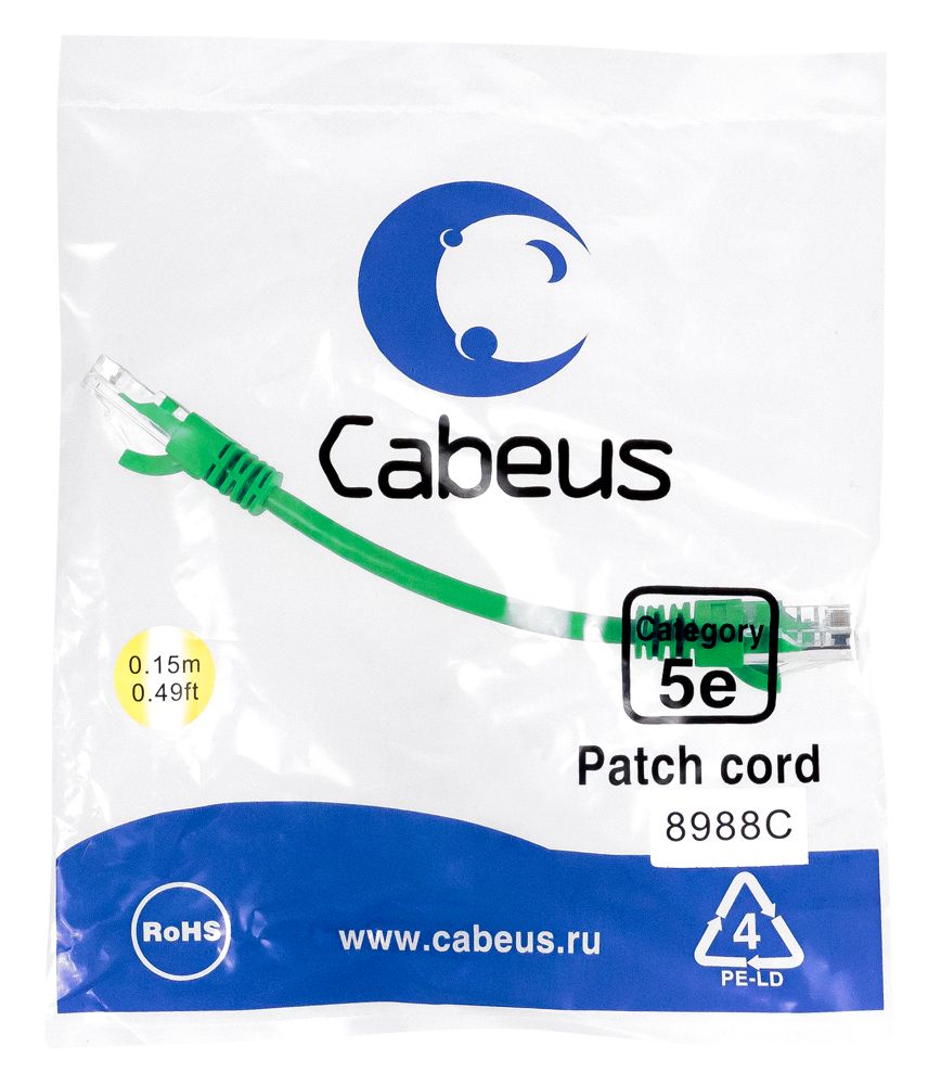 Патч-корд PC-UTP-RJ45-Cat.5e-0.15m-GN-LSZH 9502c