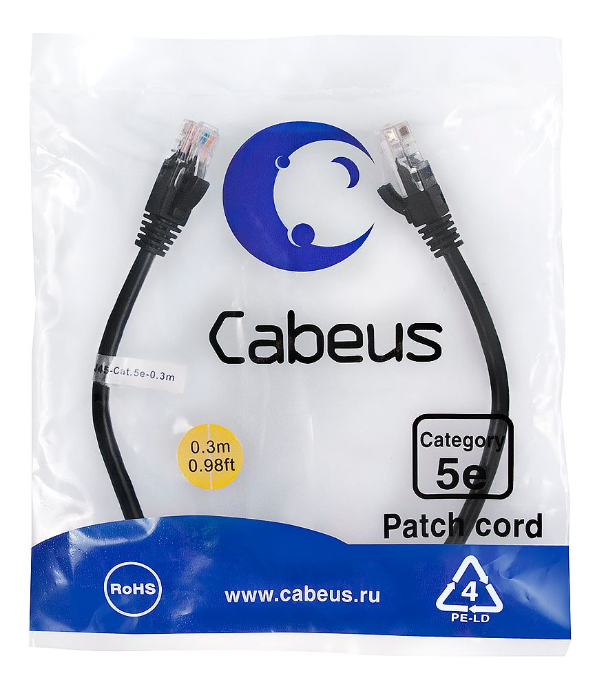 Патч-корд PC-UTP-RJ45-Cat.5e-0.3m-BK 7658c