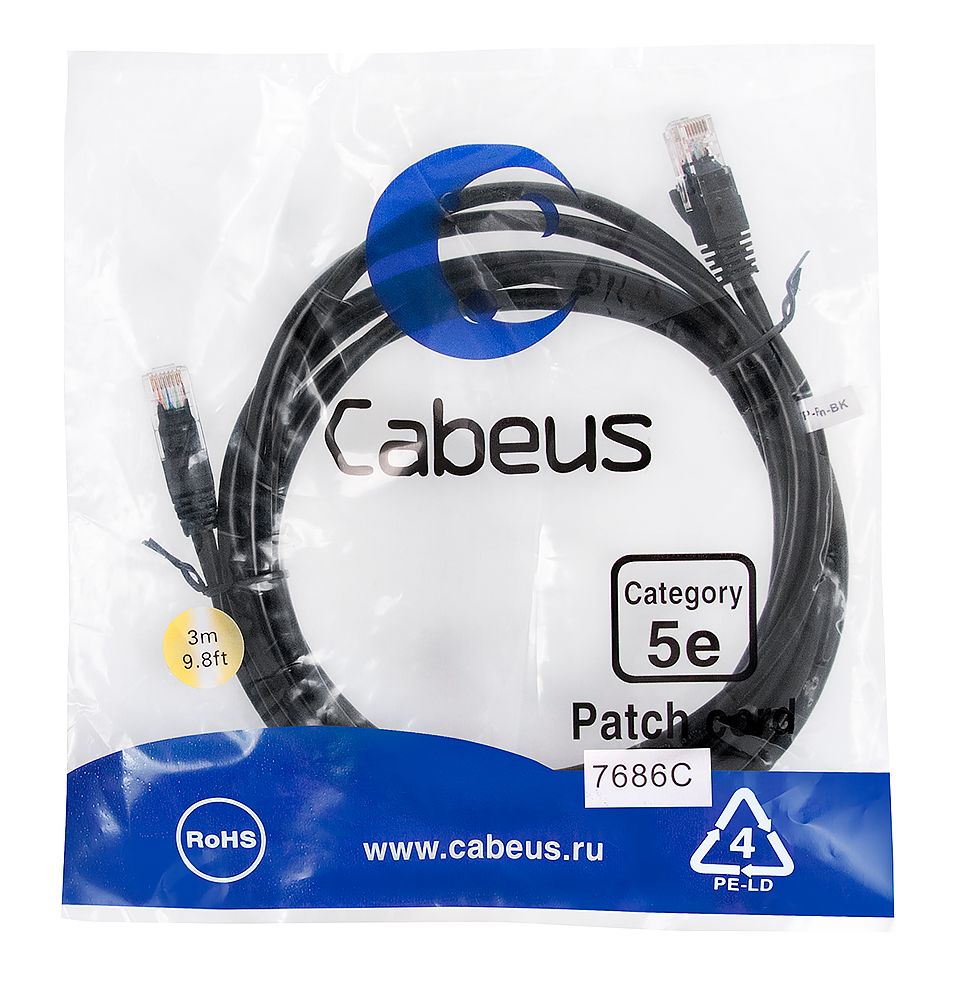 Патч-корд PC-UTP-RJ45-Cat.5e-3m-BK 7686c