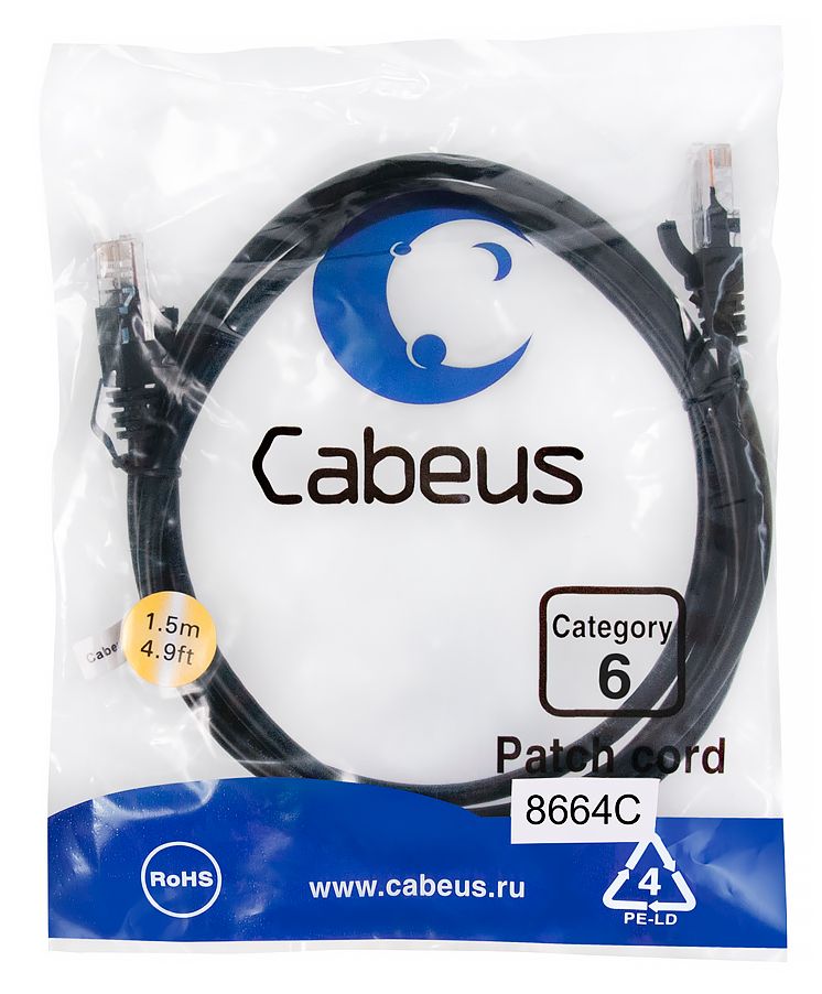 Патч-корд PC-UTP-RJ45-Cat.6-1.5m-BK 8664c