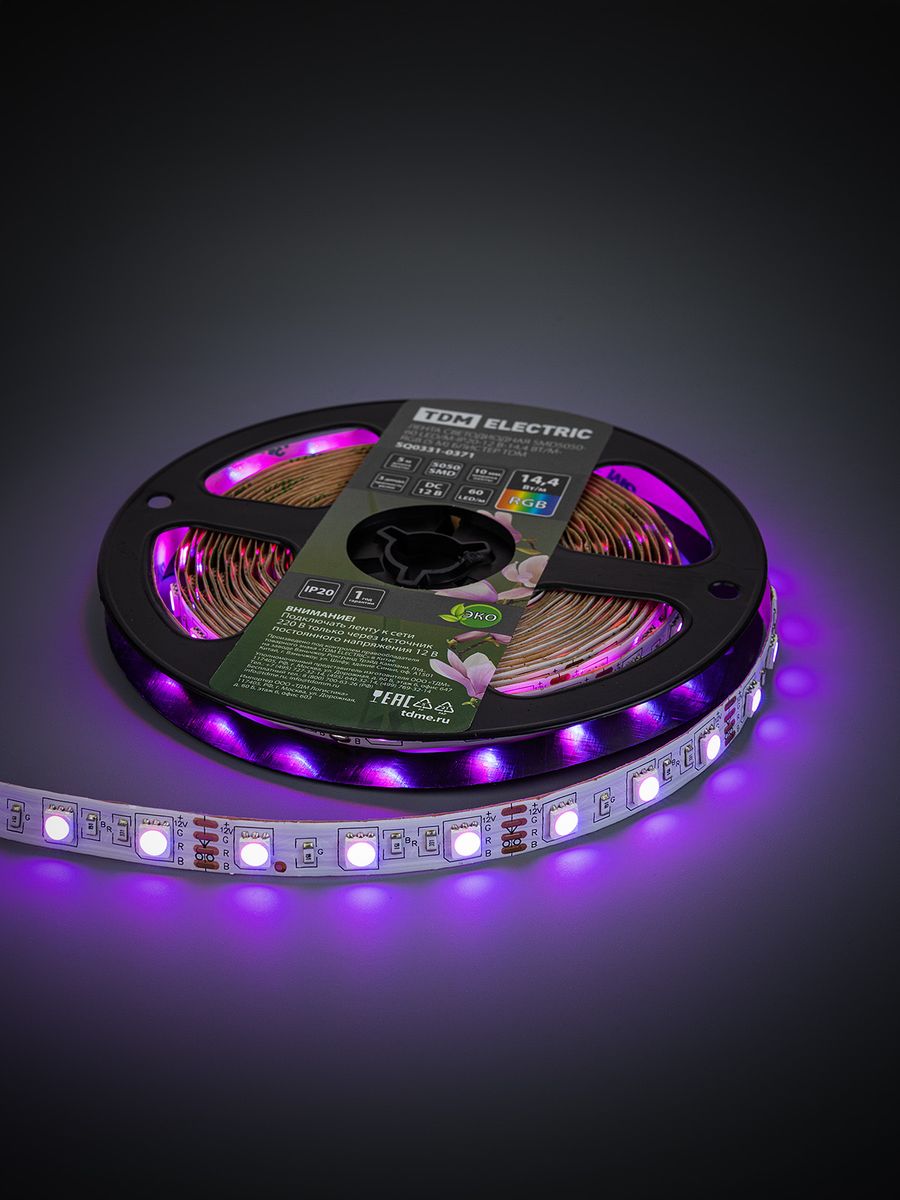 Лента светодиодная SMD5050-60 LED/м-IP20-12 В-14,4 Вт/м-RGB SQ0331-0371