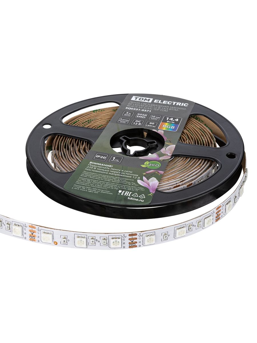 Лента светодиодная SMD5050-60 LED/м-IP20-12 В-14,4 Вт/м-RGB SQ0331-0371