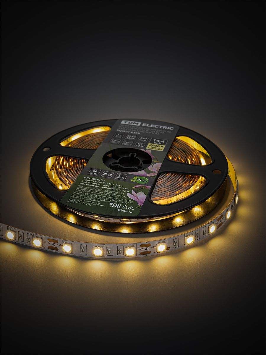 Лента светодиодная SMD5050-60 LED/м-IP20-12 В-14,4 Вт/м-3000 К SQ0331-0369