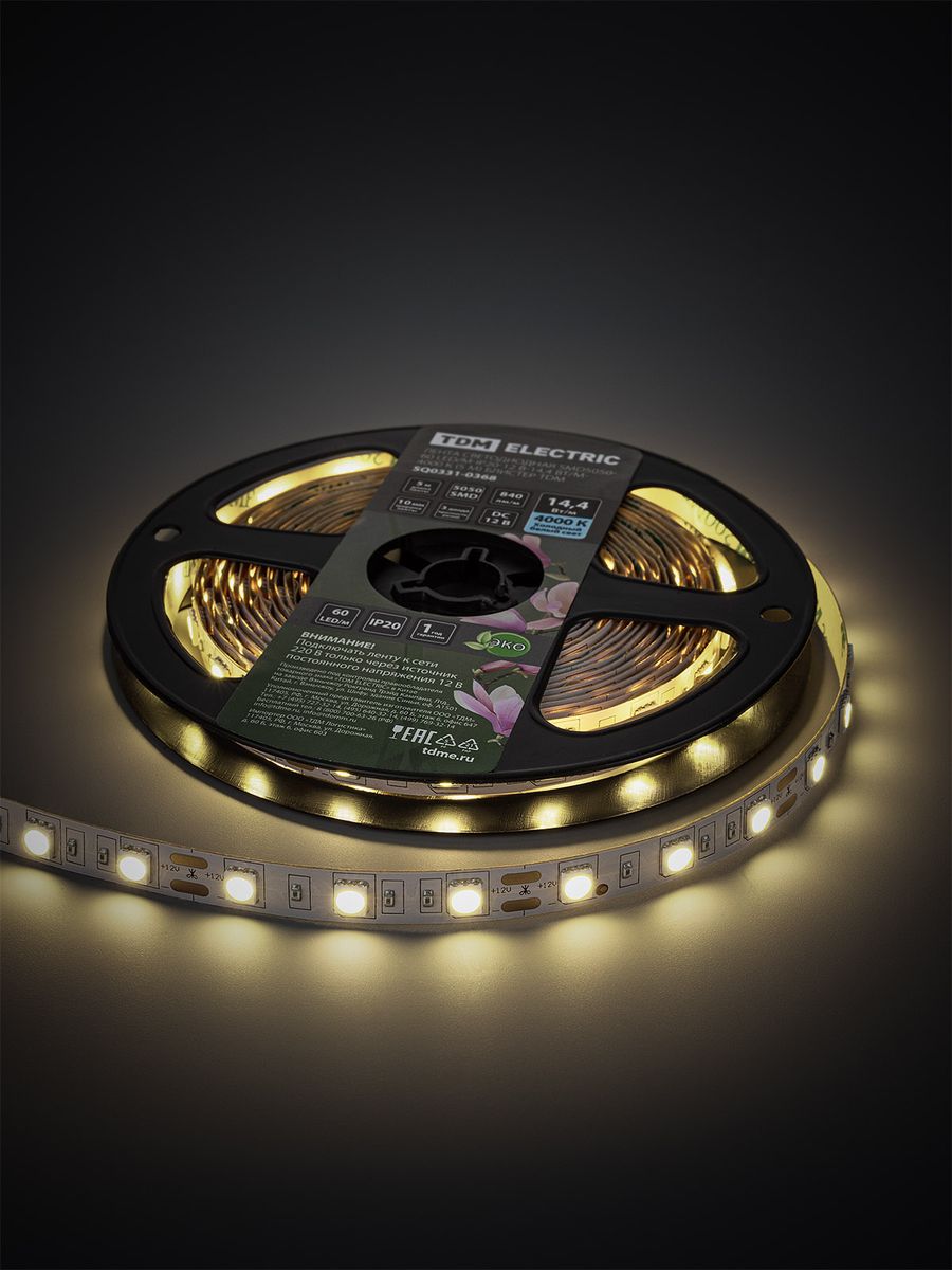 Лента светодиодная SMD5050-60 LED/м-IP20-12 В-14,4 Вт/м-4000 К SQ0331-0368