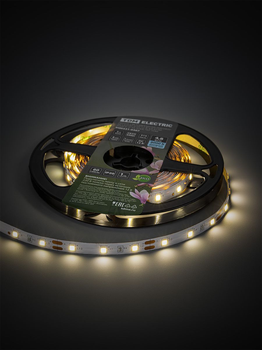 Лента светодиодная SMD2835-60 LED/м-IP20-12 В-4.8 Вт/м-4000 К SQ0331-0367