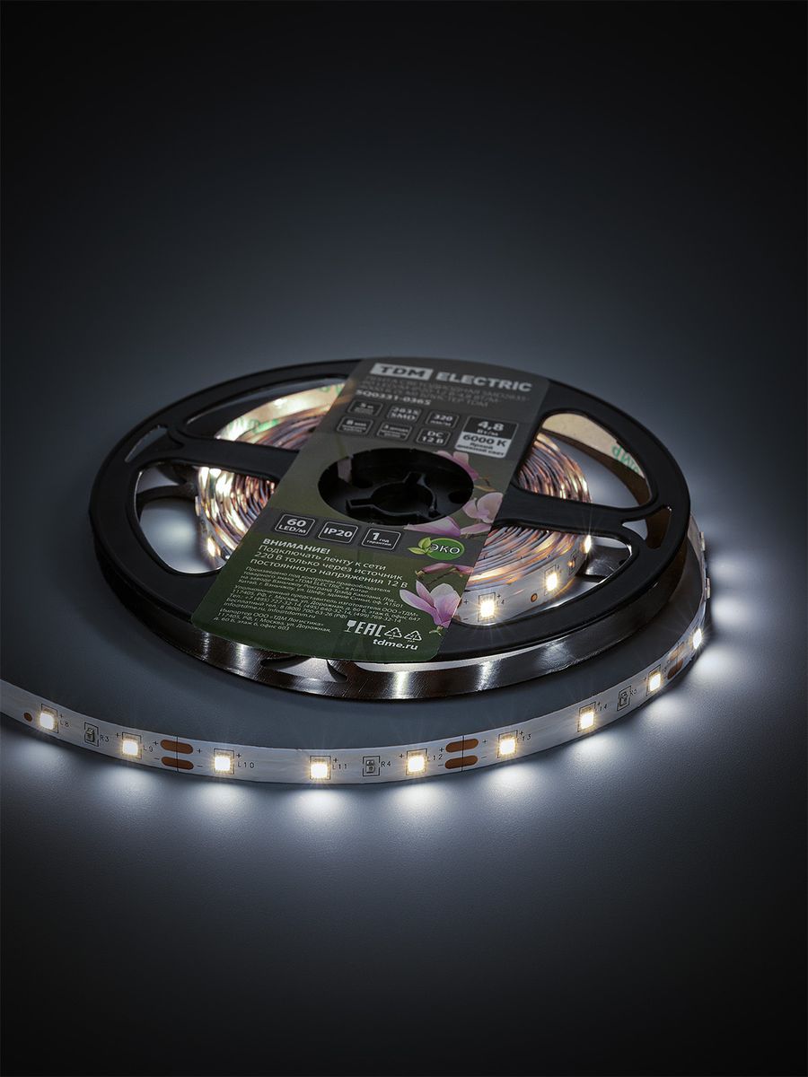 Лента светодиодная SMD2835-60 LED/м-IP20-12 В-4.8 Вт/м-6000 К SQ0331-0365