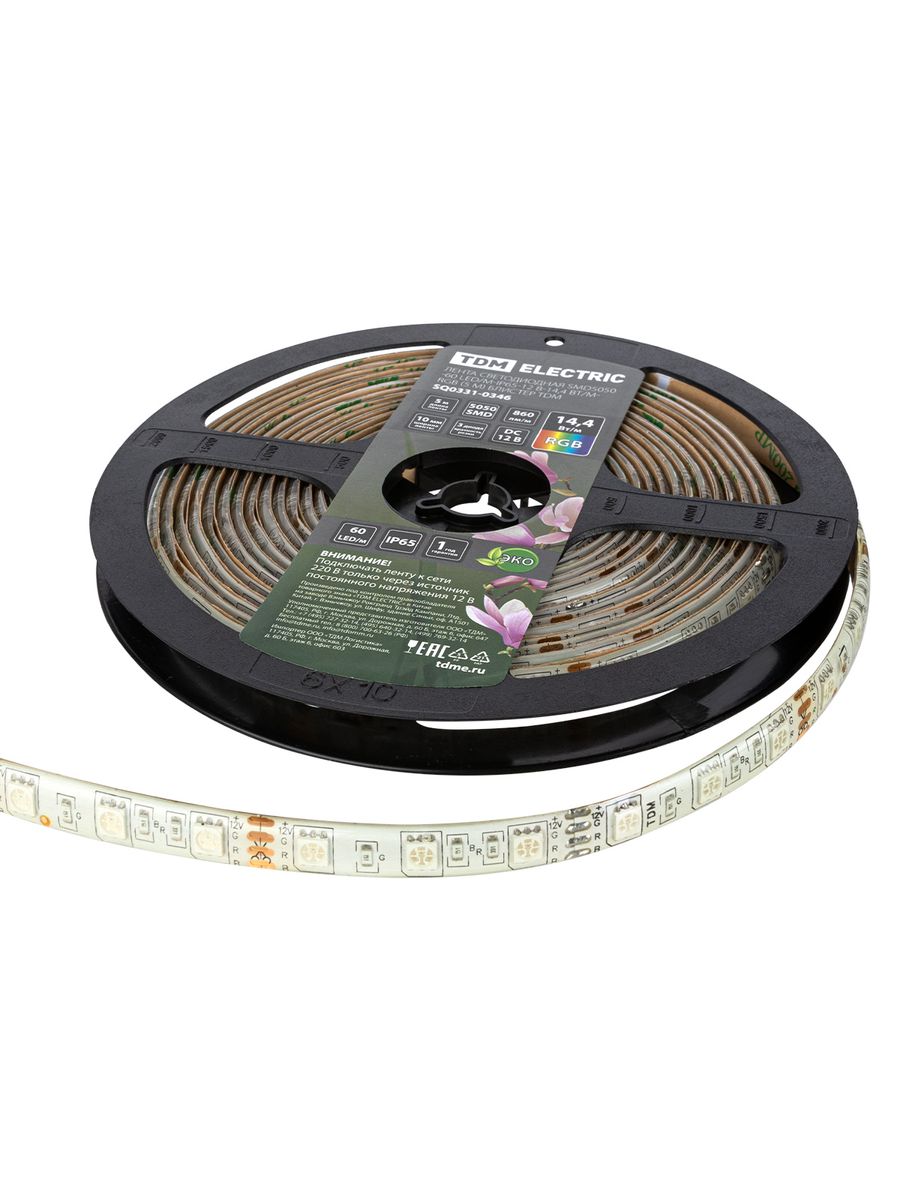 Лента светодиодная SMD5050-60 LED/м-IP65-12 В-14,4 Вт/м-RGB SQ0331-0346