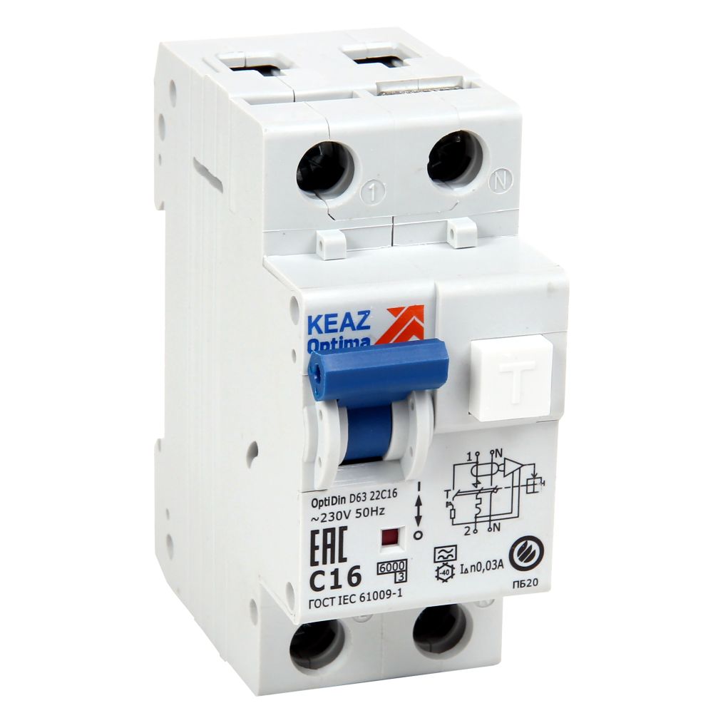 Выключатель автоматический дифференциальный OptiDin D63-23C10-A-УХЛ4-RR (2P, C10, 100mA) 301896