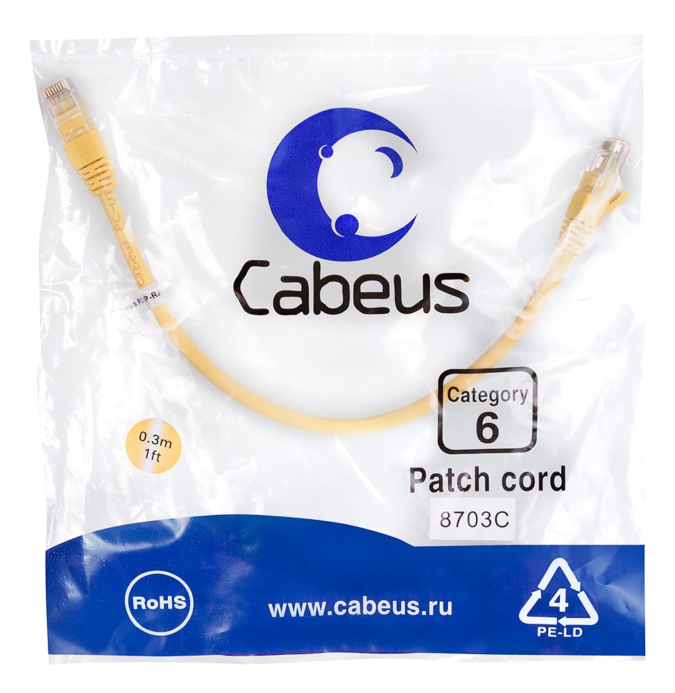 Патч-корд PC-UTP-RJ45-Cat.6-0.3m-YL 8703c
