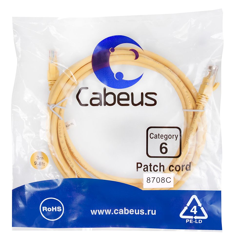 Патч-корд PC-UTP-RJ45-Cat.6-3m-YL 8708c