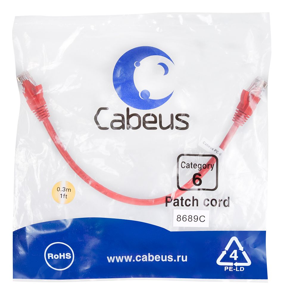 Патч-корд PC-UTP-RJ45-Cat.6-0.3m-RD 8689c