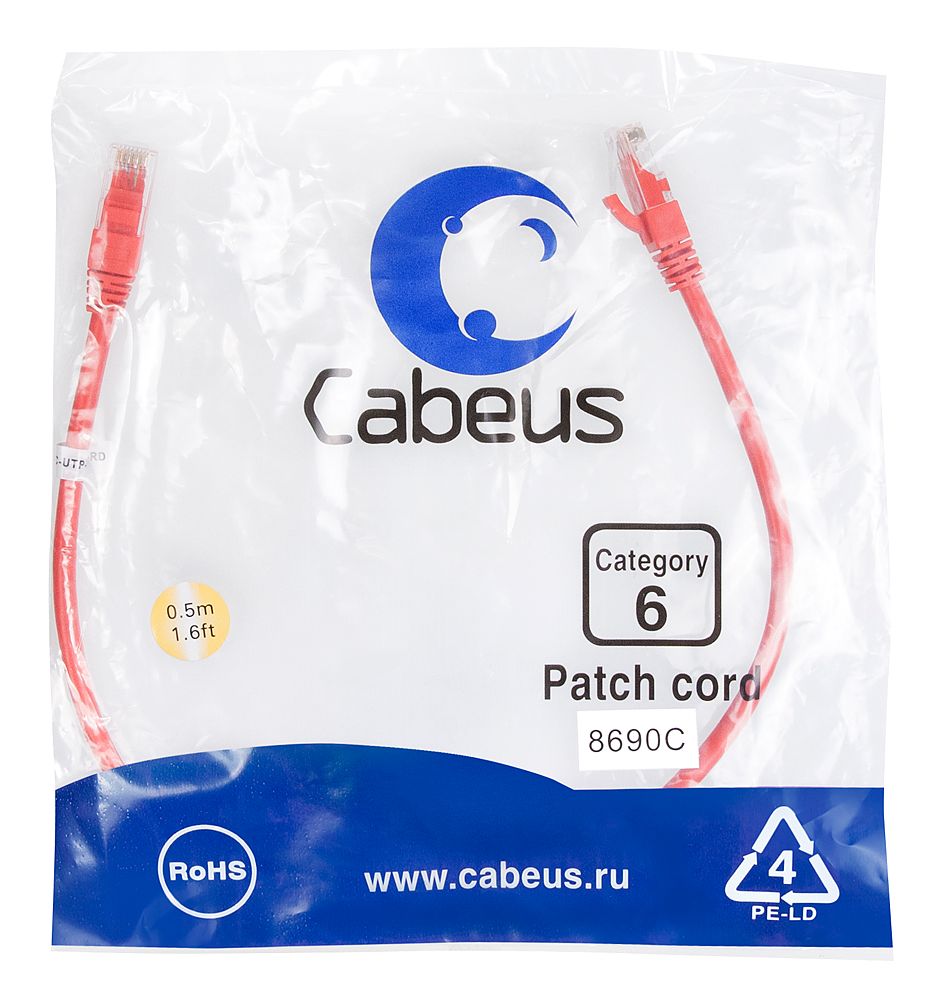 Патч-корд PC-UTP-RJ45-Cat.6-0.5m-RD 8690c