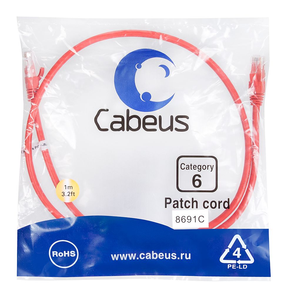 Патч-корд PC-UTP-RJ45-Cat.6-1m-RD 8691c