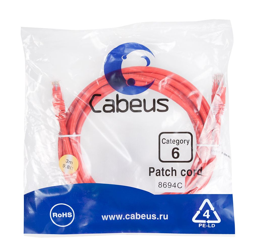 Патч-корд PC-UTP-RJ45-Cat.6-3m-RD 8694c