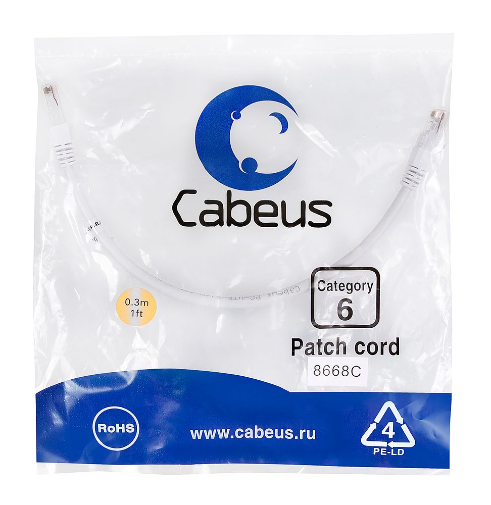 Патч-корд PC-UTP-RJ45-Cat.6-0.3m-WH 8668c