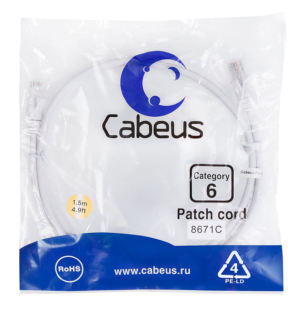 Патч-корд PC-UTP-RJ45-Cat.6-1.5m-WH 8671c