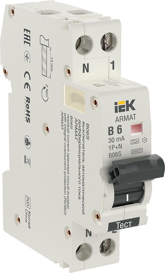 Выключатель автоматический дифференциальный  AR-B06S-1N-B06A030