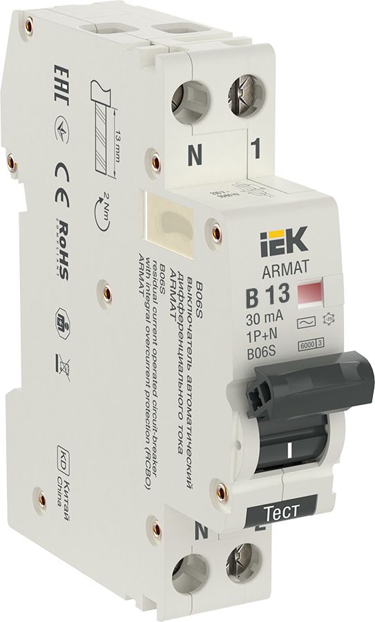 Выключатель автоматический дифференциальный  AR-B06S-1N-B13C030