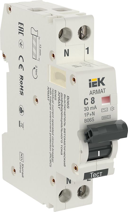 Выключатель автоматический дифференциальный  AR-B06S-1N-C08C030
