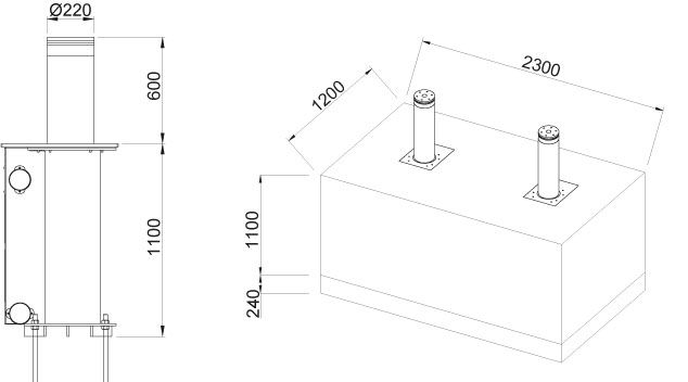 Комплект заграждения TBD 220H600 KIT (4 Bollards) TBD-220H60-4-110000011100