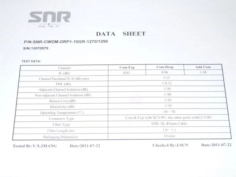 Модуль оптический  SNR-CWDM-DRP1-10GR-1270/1290