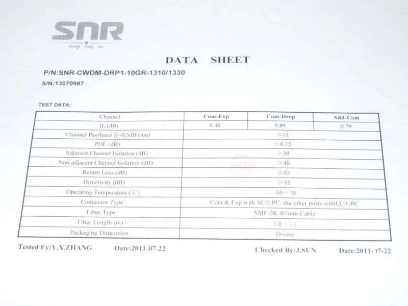 Модуль оптический  SNR-CWDM-DRP1-10GR-1310/1330
