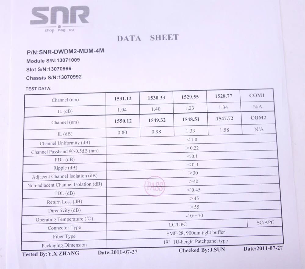 Мультиплексор  SNR-DWDM2-MDM-4/M