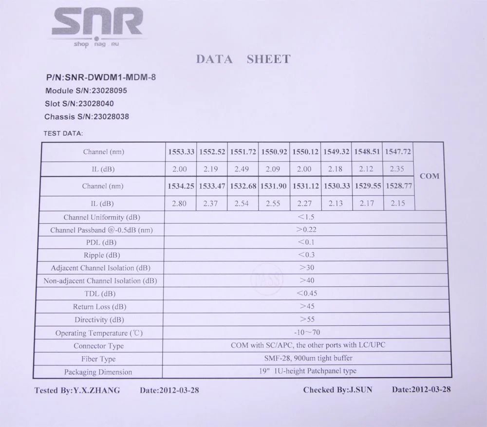 Мультиплексор  SNR-DWDM-MDM-TV5-8