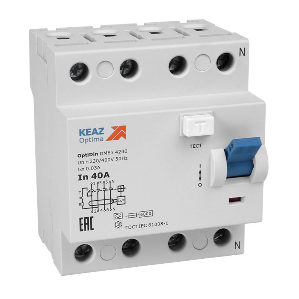 Выключатель автоматический дифференциальный OptiDin DM-4463-AС-УХЛ4-RR (4P, 63, 300mA) 302053